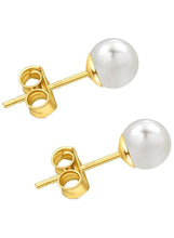 8MM Freshwater Pearl Stud Earrings for Women, Hypoallergenic 18K Gold Vermeil Earrings Studs with Genuine Round White Pearls