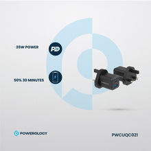 [PWCUQC021] Powerology 35W PD QC 1xUSB-C 35W and 1xUSB-A 18W GaN Charger UK with USB-C Cable - Black
