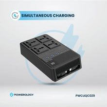 [PWCUQC029] Powerology 2500w 4 AC Power Strip with Built-In Retractable Cables - Black