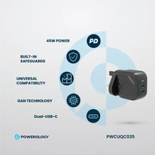 [PWCUQC035] Powerology Gan Dual USB-C Wall Charger - Black