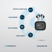 [PWLAU010-BK] Powerology 6 Mic Hybrid ANC + ENC True Wireless Buds (​Black)