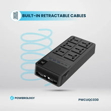 [PWCUQC030] Powerology 2500W 6AC Power Strip with Built-In Retractable Cables - Black
