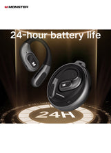 Monster AC330 Bluetooth Earbuds – Open-Back Design, IPX5 Waterproof, 24-Hour Battery Life, Noise-Canceling, Low Latency for Sports and Outdoor Activities