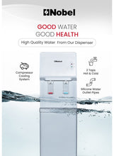 Water Dispenser, Hot & Cold, 2 Taps, Compressor Cooling, 5L/H Heating, 2L/H Cooling, Silicon Water Outlet Pipes NWD1603 White