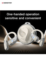 Monster AC330 Bluetooth Earbuds – Open-Back Design, IPX5 Waterproof, 24-Hour Battery Life, Noise-Canceling, Low Latency for Sports and Outdoor Activities