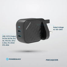 [PWCUQC035] Powerology Gan Dual USB-C Wall Charger - Black