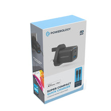 [PWCUQC021] Powerology 35W PD QC 1xUSB-C 35W and 1xUSB-A 18W GaN Charger UK with USB-C Cable - Black