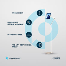 [PTBS170WH] Powerology Multi-Joint Floor Stand Metal Base Phone & Tablet - White