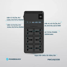 [PWCUQC030] Powerology 2500W 6AC Power Strip with Built-In Retractable Cables - Black