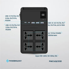 [PWCUQC029] Powerology 2500w 4 AC Power Strip with Built-In Retractable Cables - Black