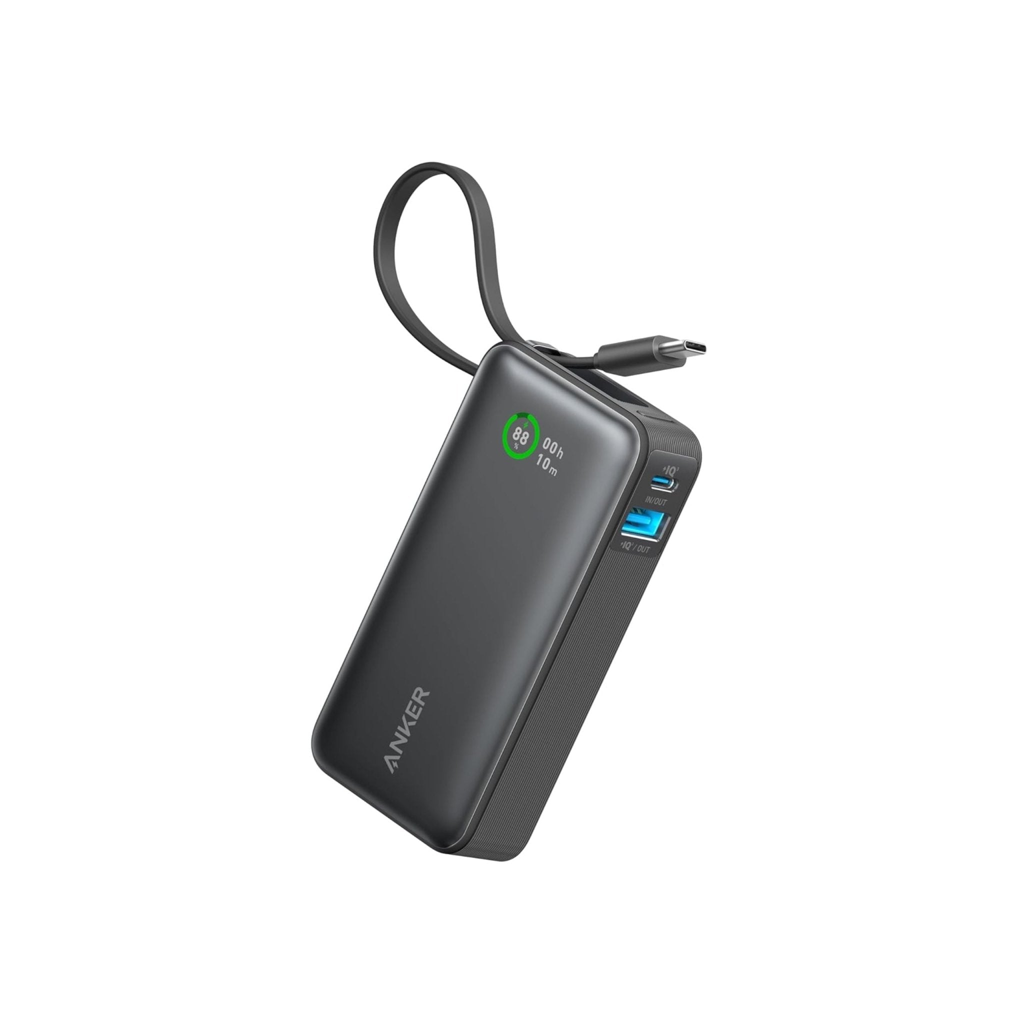 Anker Nano Power Bank 10,000mAh, Intelligent Display (30W, Built-In USB-C Cable)