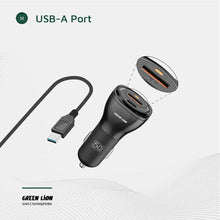 Green Lion Dual Port Car Charger 50W (with C to C / C to L Cable) - Black