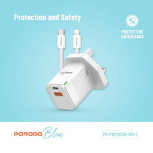 Porodo Blue Ultra-Quick Charger USB-A to USB-C (1m Lightning Cable Included) - White