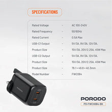 Porodo Dual USB-C Quick Charger - Black