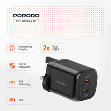 Porodo Dual USB-C Quick Charger - Black