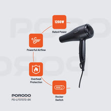 [PD-LFST072-BK] Porodo Lifestyle 1200W Hair Dryer 1.8M Cable - Black