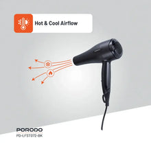 [PD-LFST072-BK] Porodo Lifestyle 1200W Hair Dryer 1.8M Cable - Black