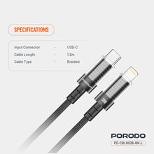 Porodo Transparent Shell USB-C To Lightning Cable - Black