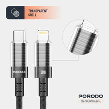 Porodo Transparent Shell USB-C To Lightning Cable - Black