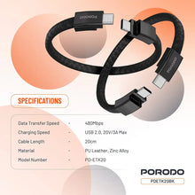 [PDETK20BK] Porodo USB-C to USB-C Wristband Cable Magnetic Steel Clasp (Black)