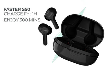 Faster S50 Wireless Earbuds with Active Voice Assistant - 6 Hours Playtime - HiFi Stereo Sound - Bluetooth Earphones with Ultra-Low Latency - IPX5 Sweat & Splash Proof - For Exercise, Gym - Compatible with iPhone & Android (White)