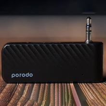 Porodo Bluetooth Audio Transmitter with Dual AUX Jack, Built-in Battery, 200mAh Battery Capacity, Bluetooth Version 5.1, 7m Operation Range, 10 Hours Working Time, 2 Hours Charging Time, Type-C Charging Port, Jack 3.5mm Connector, In- Flight Adapter - Black