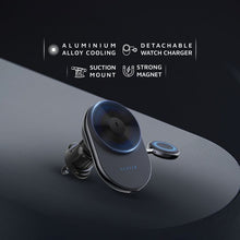 Levelo Siena 2-in-1 Wireless Car Charger with 15W Fast Wireless Charging, Detachable Watch Charger, Aluminum Alloy Cooling, Suction Mount, Efficient Heat Dissipation, Strong Magnet, Vertical & Horizontal Air Vents - Black
