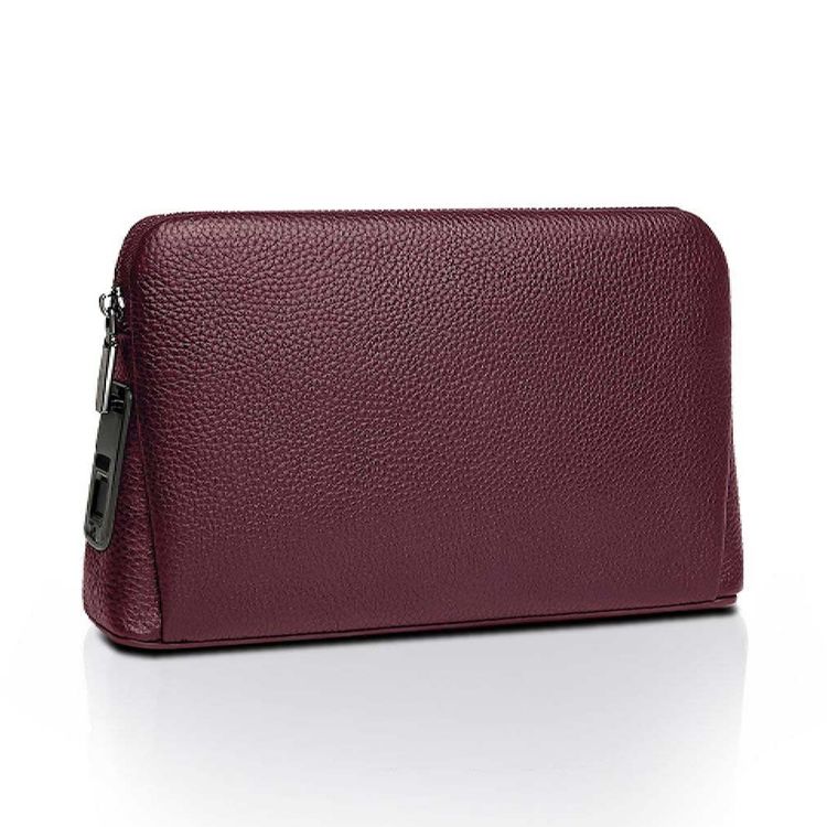 Green Lion London Smart Fingerprint Pouch with Genuine Cow Leather Material, Smart Fingerprint Lock, Water Resistant, Anti-Theft Protection, Easy to Handle - Dark Red