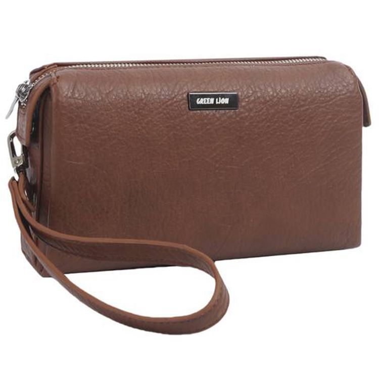 Green Lion Marly Clutch Bag with Water-Resistant PU Leather Material, Delicate Texture, Easy to Handle, Large Capacity, Multiple Pockets - Brown