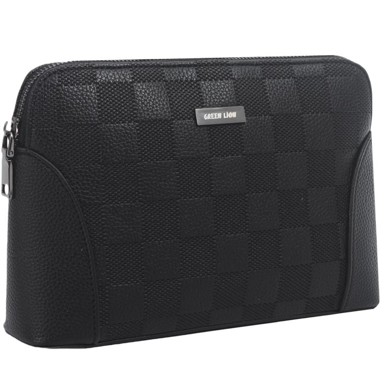 Green Lion Vallon Clutch Bag with Water-Resistant PU Leather Material, Delicate Texture, Easy to Handle, Large Capacity, Multiple Pockets - Black