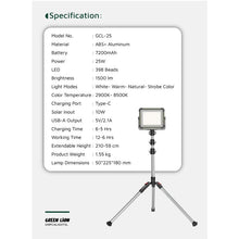 Green Lion Solar Camping Light with Power Bank Function, Up to 12 Hours Working Time, 4 Light Modes, 2.1m Maximum Adjustable Height, Digital Battery Display, 1500lm Brightness - Silver
