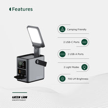 Green Lion Energy Max 60000mAh Power Station with 230W Total Output, Brightness of 700 Lumens, PD 140W, Digital Display, 100W Solar Input, QC 22.5W - Gray