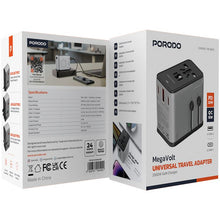 Porodo 2300W Universal Travel Adapter with PD 20W, QC 18W, USB-A & Dual USB-C Ports, Multiple Device Charging, EU / UK / US Power Plugs, Universal Compatibility - Silver / Black