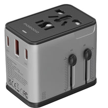 Porodo 2300W Universal Travel Adapter with PD 20W, QC 18W, USB-A & Dual USB-C Ports, Multiple Device Charging, EU / UK / US Power Plugs, Universal Compatibility - Silver / Black
