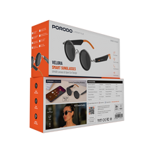 Porodo Lifestyle Velora Smart Sunglasses with Built-in Microphone, 4 Hours Playtime, Magnetic Charging Interface, UV400 Protection, Bluetooth Version 5.3, 10-15m Transmission Range, 2x 80mAh Battery Capacity, IPX4 Water Resistance Level, Touch Control, Dual Stereo Speakers - Orange / Black