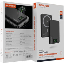 Porodo 10000mAh Power Bank with Real-Time TFT Smart Display, Type-C Input & Output, 20W PD Fast Charging, 15W Wireless Charging, Compatible with MagSafe, Smart Temperature Control - Dark Gray