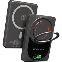 Porodo Qi2 Wireless 10000mAh Power Bank with Real-Time TFT Smart Display, Type-C Input & Output, 20W PD Fast Charging, 15W Wireless Charging, 2.5W Max Smartwatch Charging Output, 360° Rotating Ring Stand - Dark Gray
