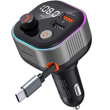 Porodo Audio Boost Bluetooth FM Transmitter Quick-Charge Car Charger with 65W PD, USB-A & USB-C Outputs, USB Flash, 80cm Retractable Type-C Cable, 87.5-107.8 FM Frequency, LED Ambient Lighting, Universal Compatibility - Dark Gray