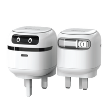 Porodo Ayuan Mini Travel Charger with GaN Technology, Retractable Type-C Cable, 65W Max Type-C Output, 65W Max Type-C Cable Output, 45W Total Output, Multi-Device Charging, Built-in Safety Features, Smiling Robot Design - White