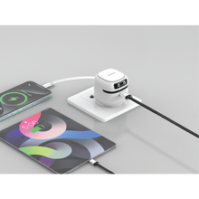 Porodo Ayuan Mini Travel Charger with GaN Technology, Retractable Type-C Cable, 65W Max Type-C Output, 65W Max Type-C Cable Output, 45W Total Output, Multi-Device Charging, Built-in Safety Features, Smiling Robot Design - White