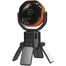 Porodo Suncharge Outdoor Solar Fan with LED Lighting & Power Bank Function, 3 LED Brightness Levels, 4 Speed Settings, Foldable Hanging Hook, 150°Auto Oscillation, Up to 30 Hours Working Time, 6000mAh Battery, 5W Rated Power - Black / Orange
