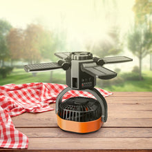 Porodo Suncharge Outdoor Solar Fan with LED Lighting & Power Bank Function, 3 LED Brightness Levels, 4 Speed Settings, Foldable Hanging Hook, 150°Auto Oscillation, Up to 30 Hours Working Time, 6000mAh Battery, 5W Rated Power - Black / Orange