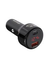 CH04 Super-Fast 65W GaN Car Charger with Voltage Display, Safety Protection, and Dual-Port Functionality
