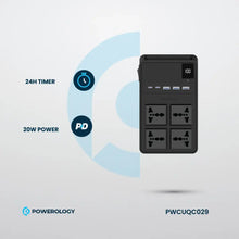 [PWCUQC029] Powerology 2500w 4 AC Power Strip with Built-In Retractable Cables - Black