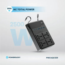 [PWCUQC029] Powerology 2500w 4 AC Power Strip with Built-In Retractable Cables - Black