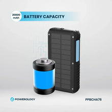 Powerology 20000mAh Solar Wireless Charging Power Bank - Black